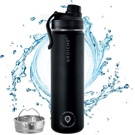 Grosche Oasis Infuser Water Bottle 650ml Midnight Black